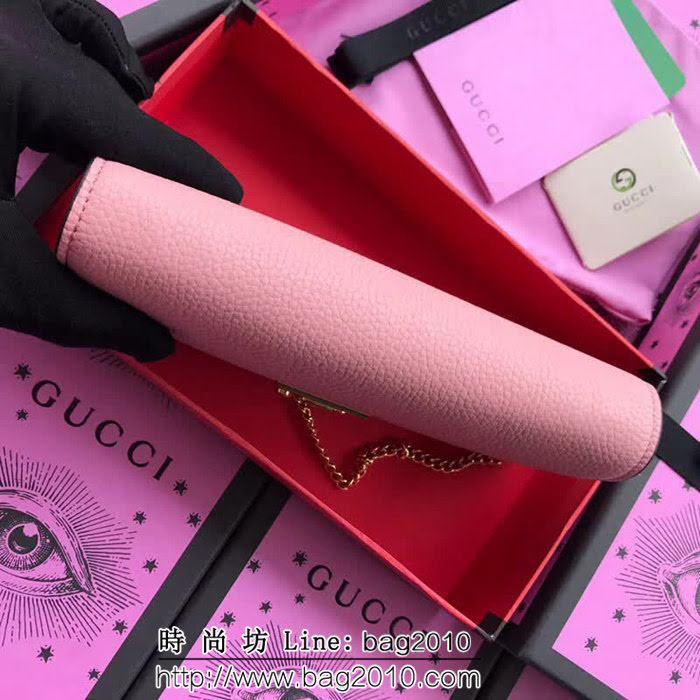 GUCCI古馳 歐洲正品原單 padlock系列 最新二折款 爆款鏈條皮夾 453506 櫻花粉摔紋全皮 WTG1357